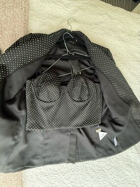 NADINE MERABI  -2 piece SET black metallic studded satin blazer and corset